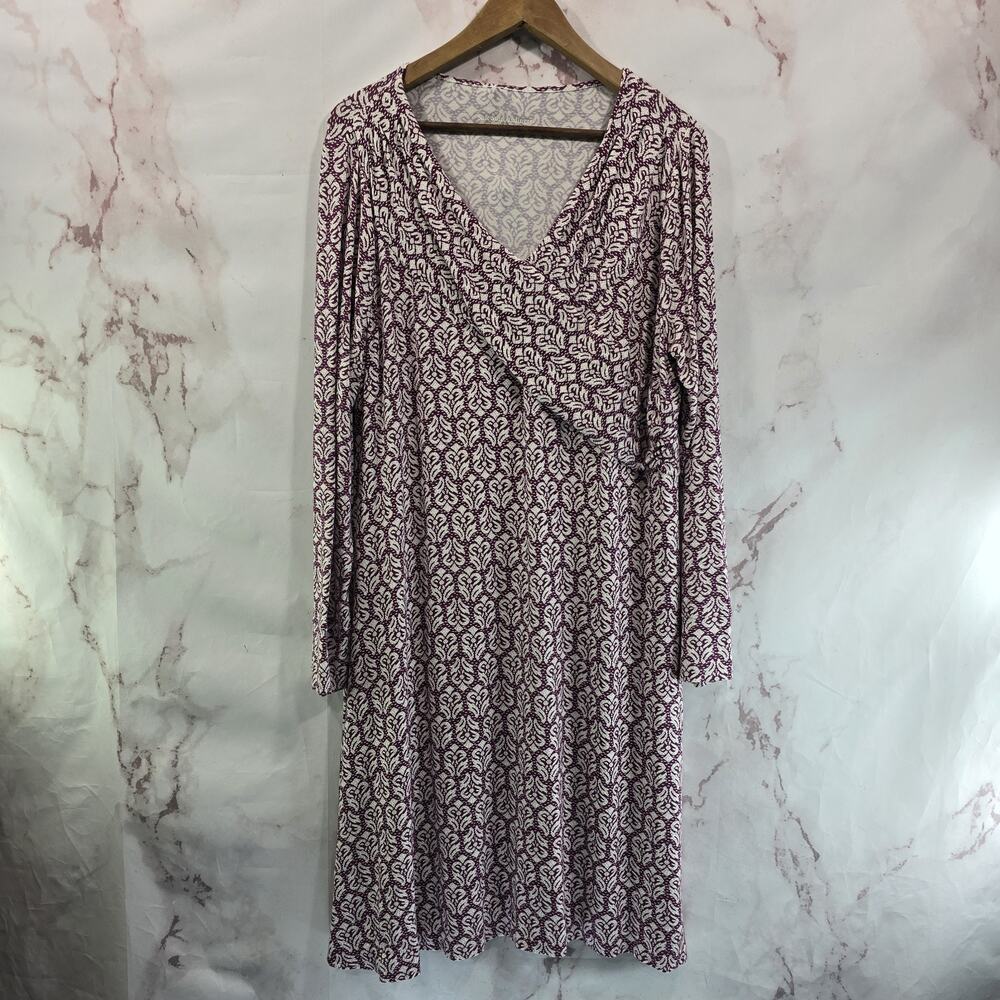 Soft Surroundings Dress Womens XL P Pink Floral Long Sleeve V Neck Stretchy